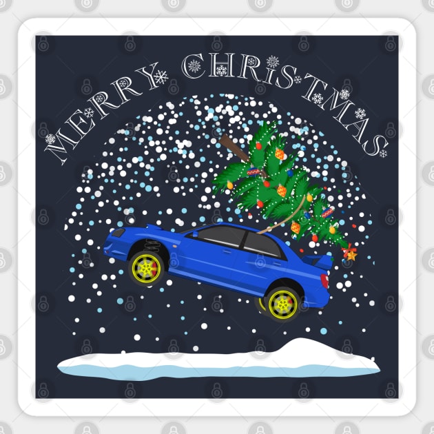 Jumping Subie Rally Christmas Car Magnet by HSDESIGNS